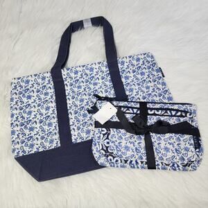 J. Crew Factory NWT lot of Blue Paisley‎ Retro tote bag & set of 3 makeup bags